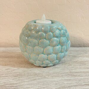 Sanibel Home Blue Sea Shell Candle Holder Votive Ocean Beach Coastal Ceramic